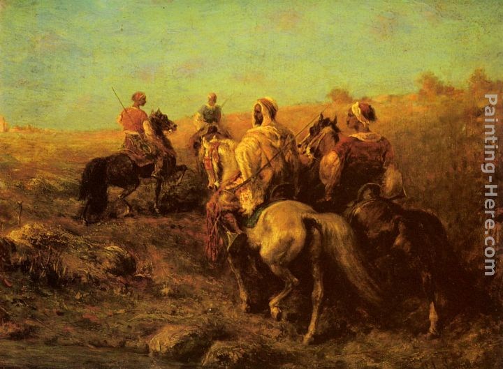 Adolf Schreyer Arabian Horseman near a Watering Place